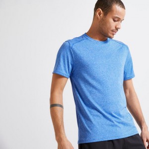 Men's Decathlon Breathable Crew Neck Essential Fitness Mottled T-Shirt Blue | DZP967580