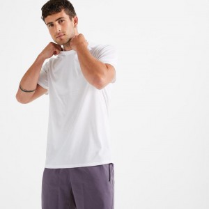 Men's Decathlon Breathable Crew Neck Essential Fitness Mottled T-Shirt White | BMK487513