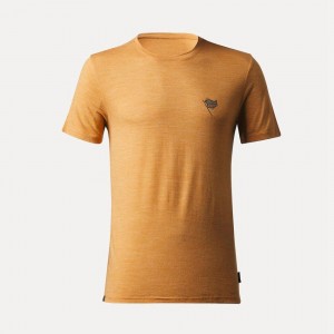 Men's Decathlon Forclaz Travel 500 Merino Wool Hiking T-Shirt Yellow | ODJ078645