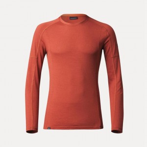 Men's Decathlon Long-sleeve Merino Wool Mt500 T-Shirt Orange | XBC075689