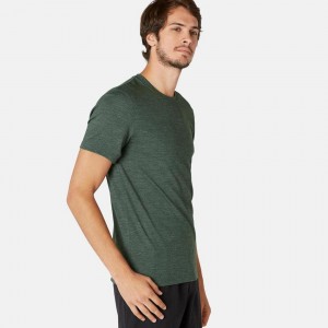 Men's Decathlon Pilates And Gentle Gym Slim-fit Sport 520 T-Shirt Green | OGC285719