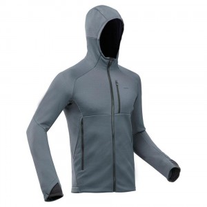 Men's Decathlon Quechua Mh520 Hood Hiking Fleece Jacket Grey | RTA340617