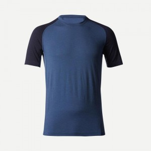 Men's Decathlon Short-sleeved Merino Wool Backpacking Mt500 T-Shirt Blue | SFI506341