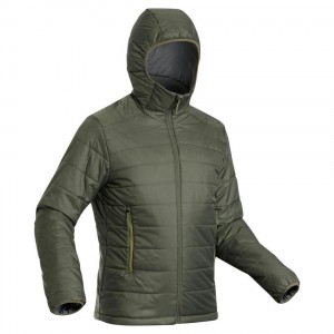 Men's Decathlon Synthetic Mountain Backpacking Hooded Padded Mt100 41°f Jacket Green | BHA765432