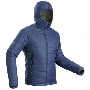 Men's Decathlon Synthetic Mountain Backpacking Hooded Padded Mt100 41°f Jacket Blue | ENS380572