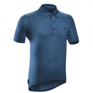 Men's Decathlon Triban Merino Wool Gravel Cycling Polo Shirt T-Shirt Blue | YRT637819