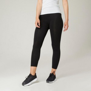 Women's Decathlon Fitness 7 8 Fit+ 500 Leggings Black | WLB587203