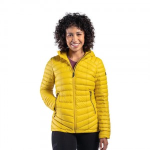 Women's Decathlon Forclaz Mt100 Hooded Down Puffer Jacket Yellow | IAQ546893