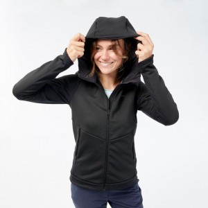 Women's Decathlon Quechua Mh520 Hooded Fleece Jacket Black | BNR184603