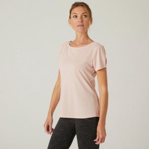 Women's Decathlon Stretchy Boat Neck Cotton Fitness T-Shirt Pink | PSW924130