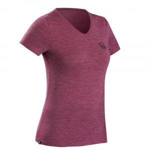 Women's Decathlon Traveling Merino Wool Short-sleeved Travel 500 T-Shirt Purple | CME160452