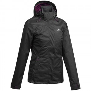 Women's Decathlon Waterproof Mountain Walking Mh100 Jacket Black | XUD378165