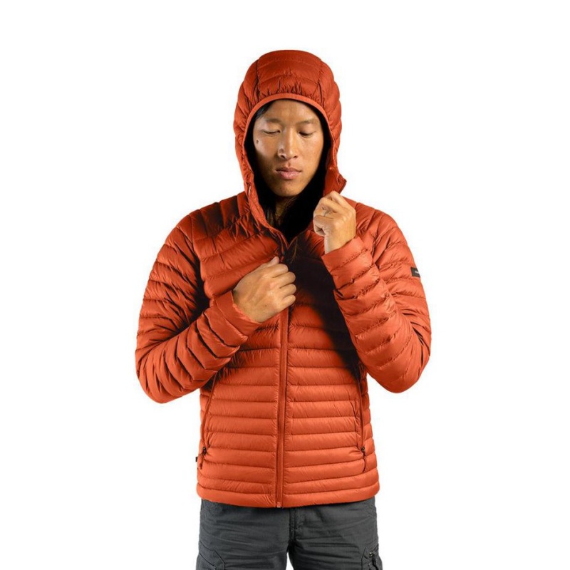 Men's Decathlon Forclaz Mt100 Hooded Down Puffer Jacket Orange | GPL681374