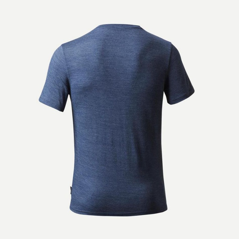 Men's Decathlon Forclaz Travel 500 Merino Wool Hiking T-Shirt Blue | KFT130479