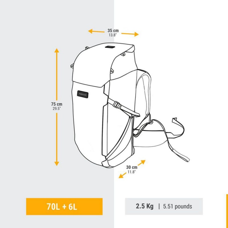 Men's Decathlon Forclaz Travel 900 70+6ling Pack Backpack Grey | COH470136