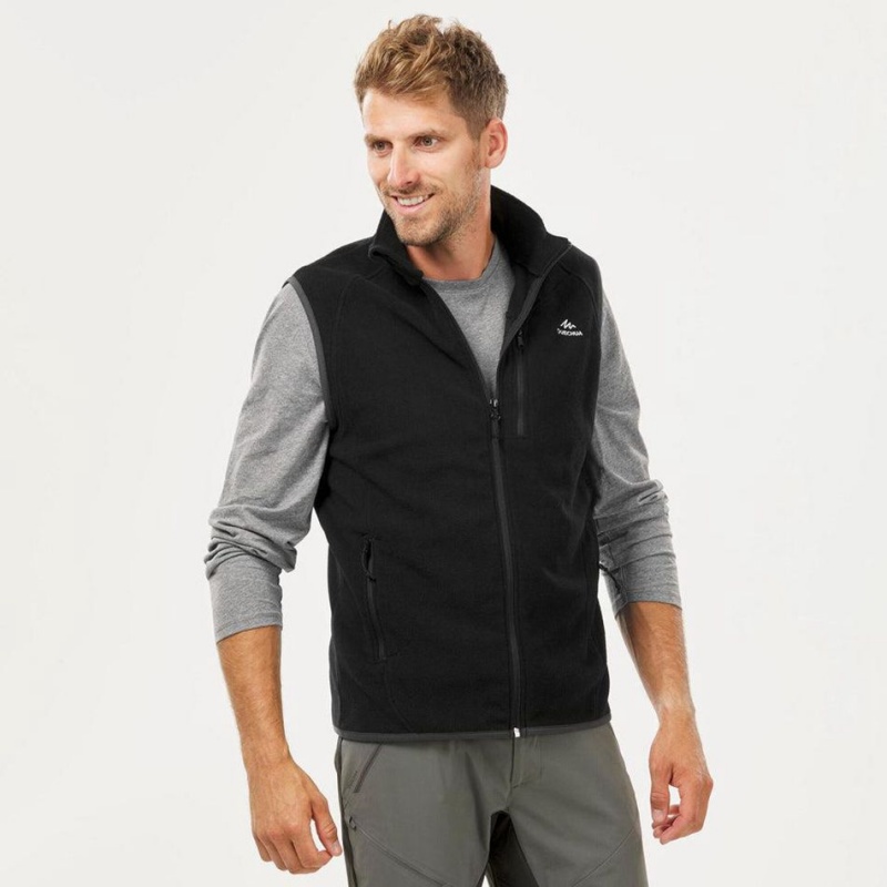 Men's Decathlon Hiking Fleece Sleeveless Mh120 Jacket Black | ORW027451