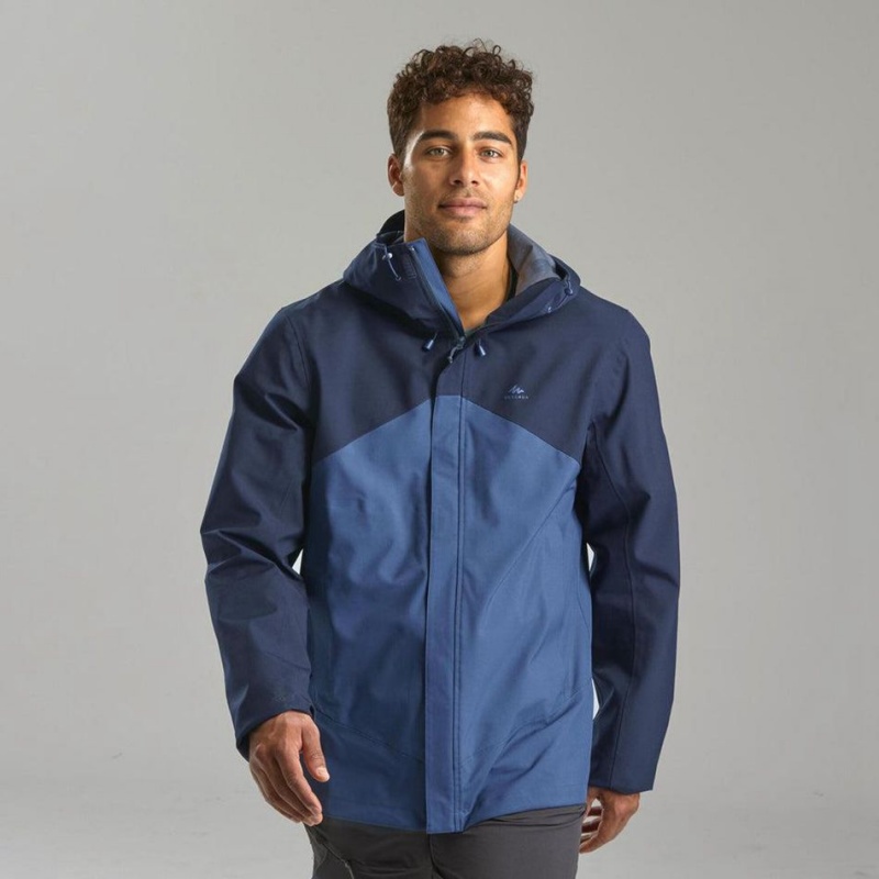 Men's Decathlon Hiking Lightweight Waterproof Mh150 Jacket Blue | FBN109435