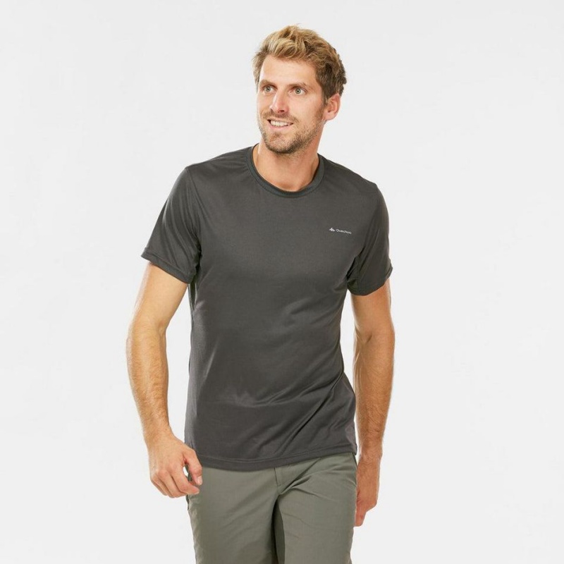 Men's Decathlon Hiking Synthetic Short-sleeved Mh100 T-Shirt Grey | OTE964150