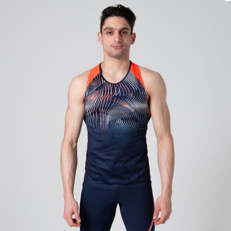 Men's Decathlon Kalenji Athletics Tank Top Navy | GHI836207