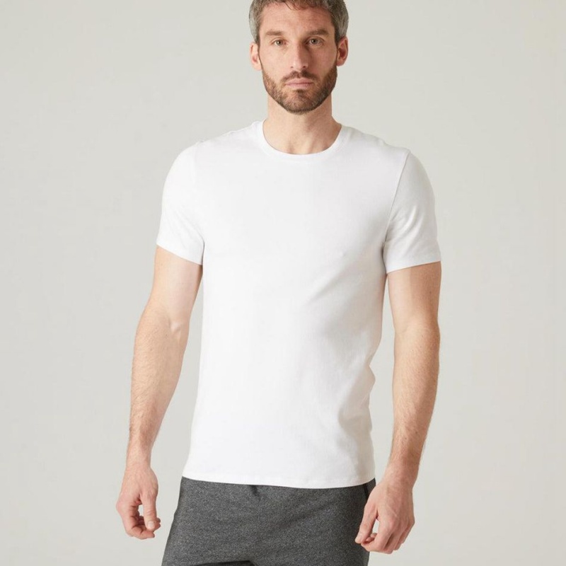 Men's Decathlon Pilates And Gentle Gym Slim-fit Sport 520 T-Shirt White | WDT469078