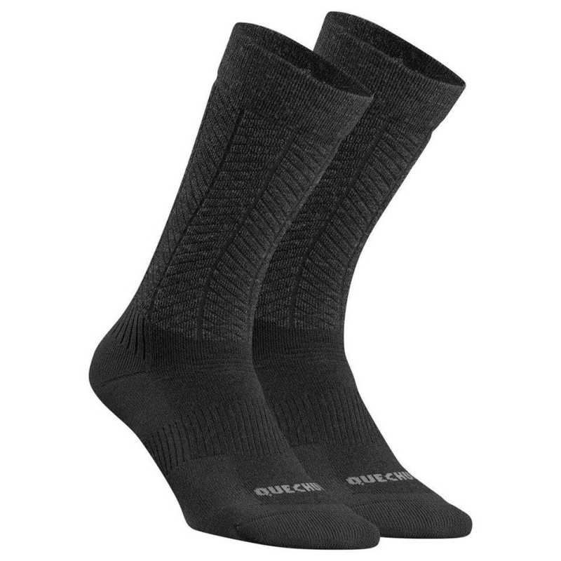 Men's Decathlon Quechua Sh500 Mid 2-pair Winter Hiking Warm Socks Black | AIW624705