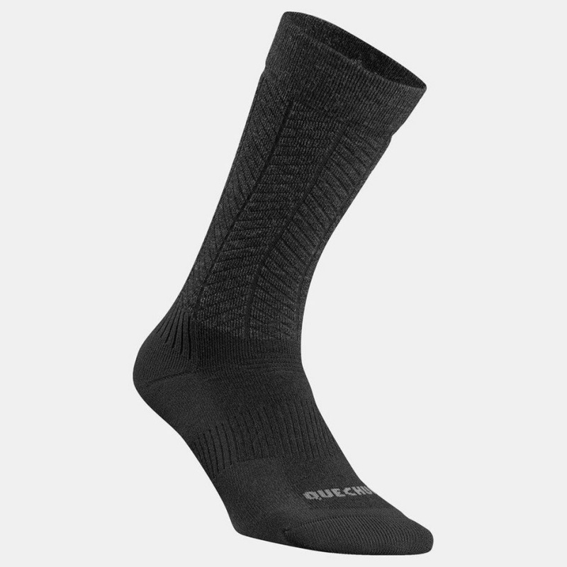 Men's Decathlon Quechua Sh500 Mid 2-pair Winter Hiking Warm Socks Black | AIW624705