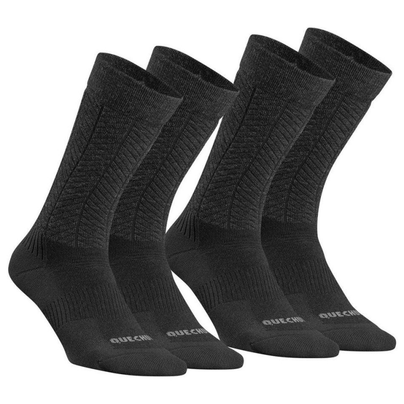 Men's Decathlon Quechua Sh500 Mid 2-pair Winter Hiking Warm Socks Black | AIW624705