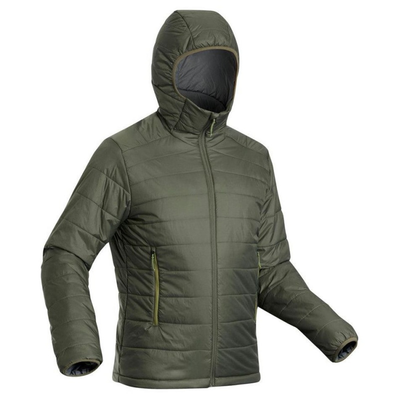 Men\'s Decathlon Synthetic Mountain Backpacking Hooded Padded Mt100 41°f Jacket Green | BHA765432