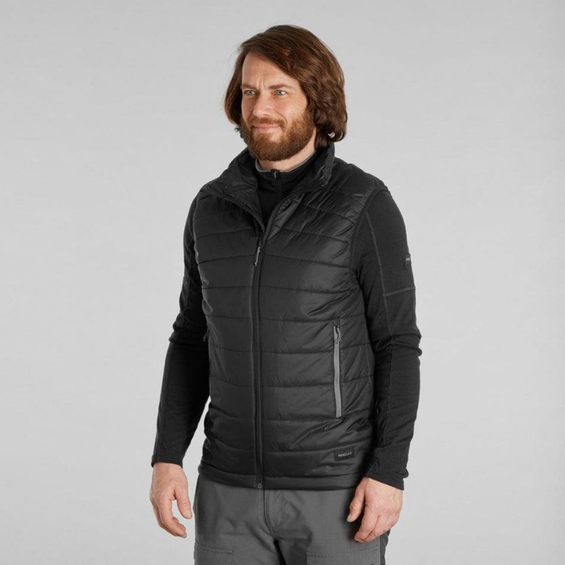 Men's Decathlon Synthetic Mountain Backpacking Padded Gilet Mt100 Jacket Black | BXR184927