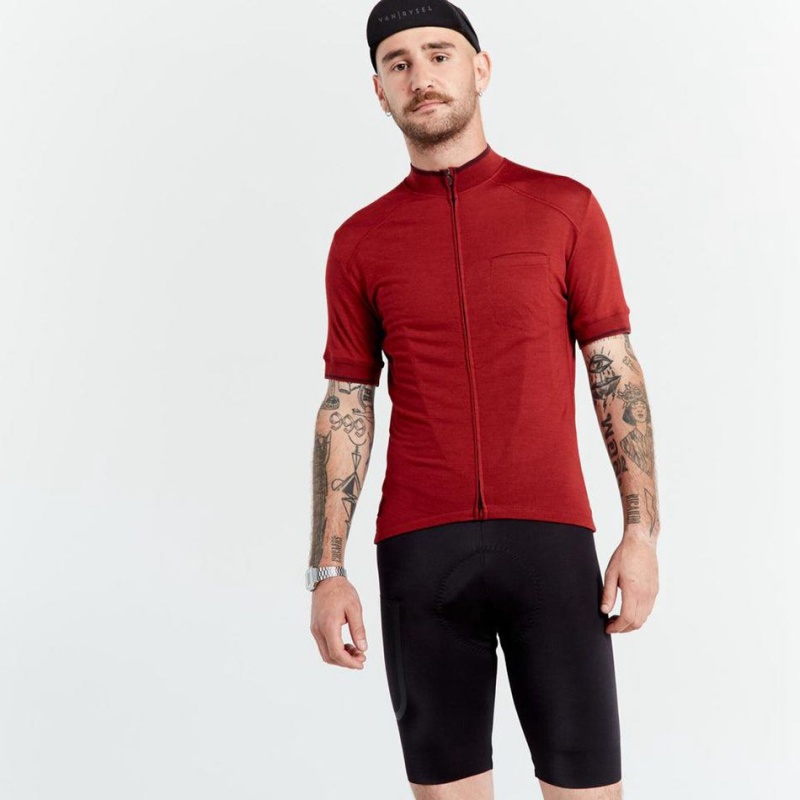 Men's Decathlon Triban Grvl 900 Merino Short-sleeved Cycling Jersey T-Shirt Red | MWT571049