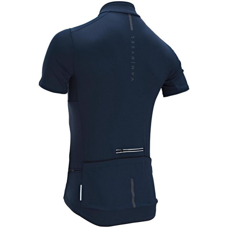 Men's Decathlon Triban Rc500 Short Sleeve Road Cycling Jersey T-Shirt Navy | LGN492316