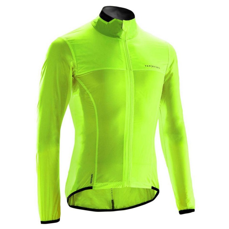 Men\'s Decathlon Van Rysel Ultra-light Windproof Road Cycling Jacket Green | HQW861742