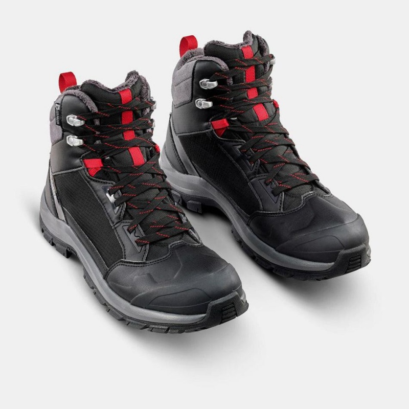 Men's Decathlon Warm And Waterproof Boots Sh500 Mountain Mid Hiking Shoes Black | PBH210796