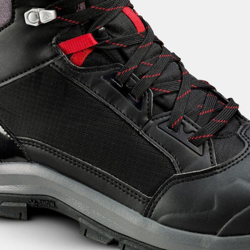 Men's Decathlon Warm And Waterproof Boots Sh500 Mountain Mid Hiking Shoes Black | PBH210796