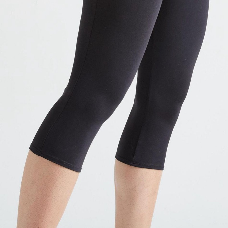 Women's Decathlon Domyos 100 Fitness Cardio Training Cropped Leggings Black | PHS175804