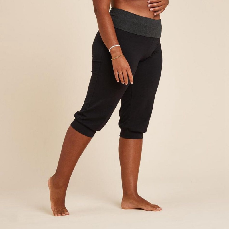 Women's Decathlon Domyos Cotton Cropped Yoga Leggings Black | OZC926834