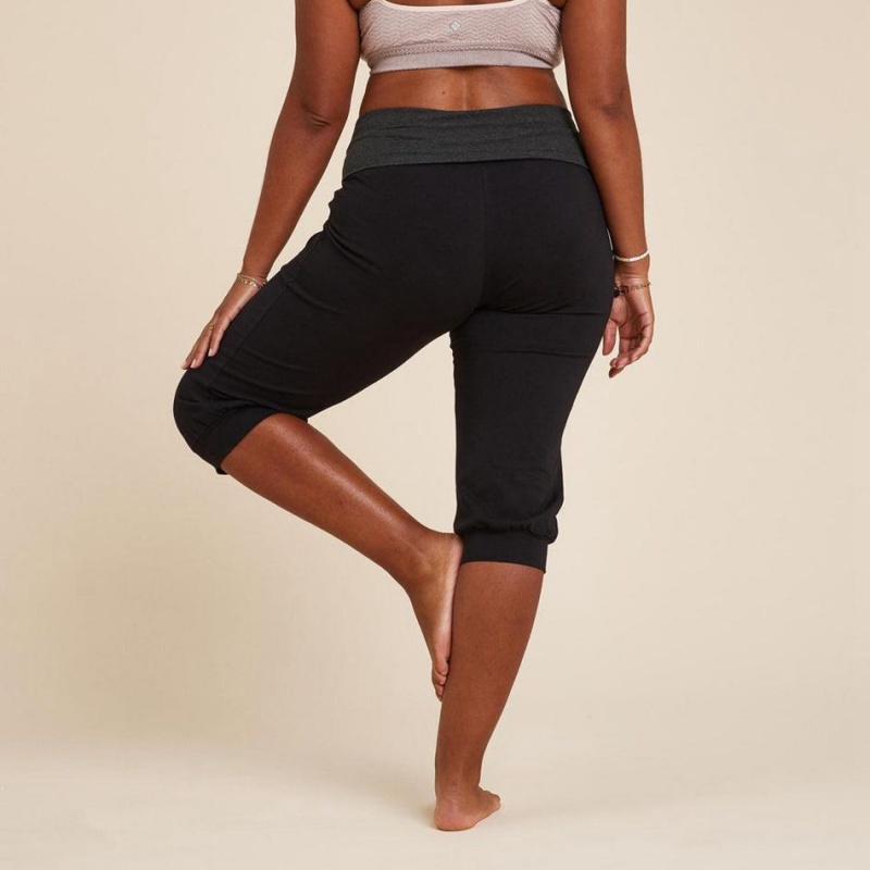 Women's Decathlon Domyos Cotton Cropped Yoga Leggings Black | OZC926834