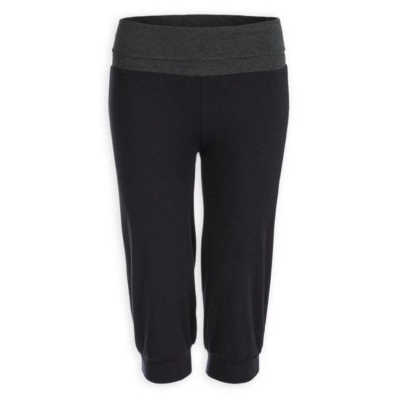 Women's Decathlon Domyos Cotton Cropped Yoga Leggings Black | OZC926834