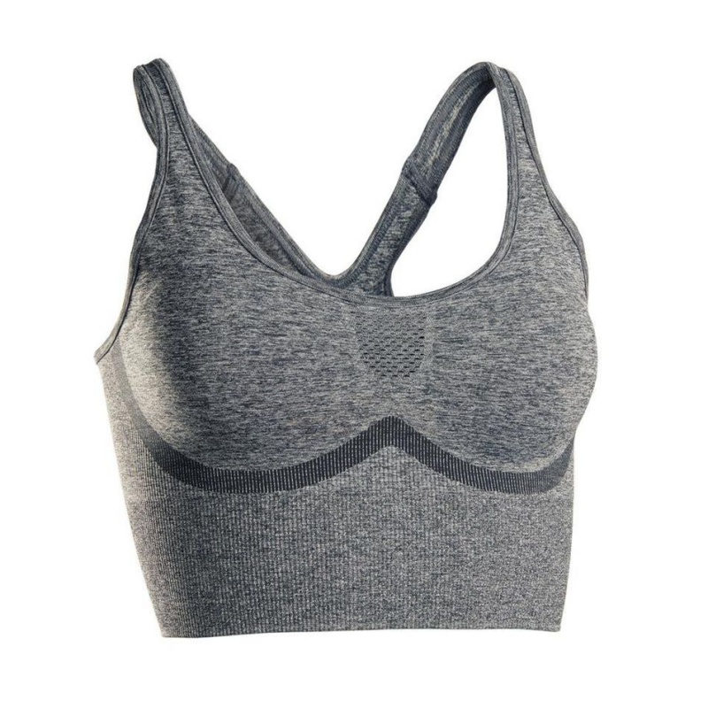 Women\'s Decathlon Domyos Long Seamless Power Yoga Sports Bras Grey | FRH150628