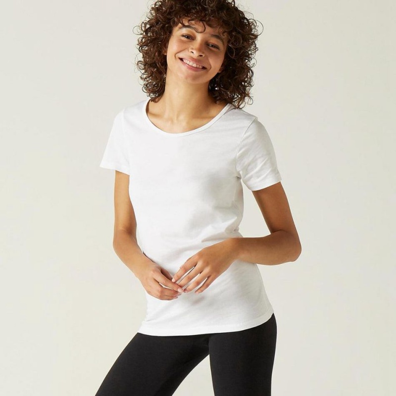 Women's Decathlon Fitness 100 T-Shirt White | UXP391852