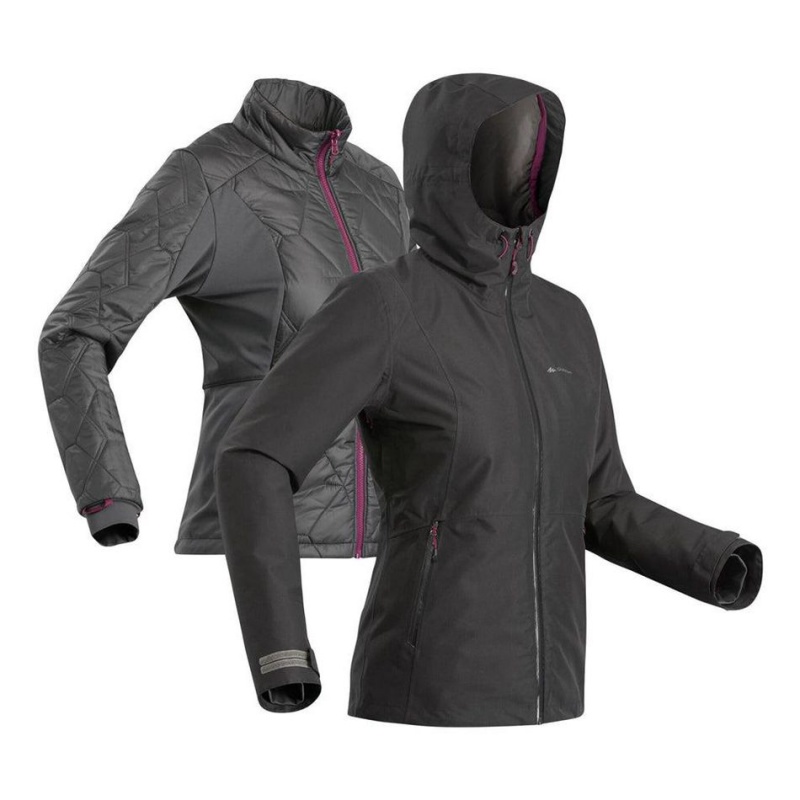 Women\'s Decathlon Forclaz 3-in-1 Travel 500 14°f Waterproof Jacket Black | QYX960153