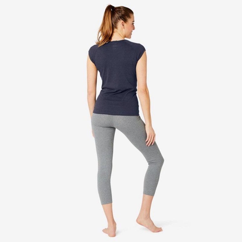 Women's Decathlon Gym & Pilates Slim-fit Short-sleeved T-Shirt Navy | YIX419603