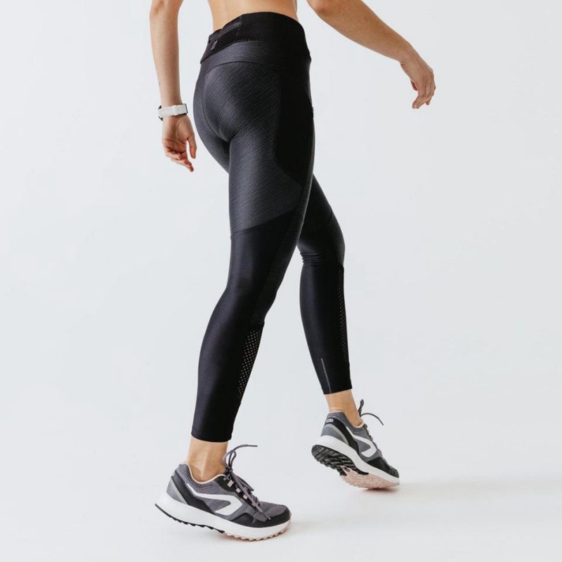 Women's Decathlon Kalenji Dry+ Feel Running Tights Leggings Black | IVJ043672