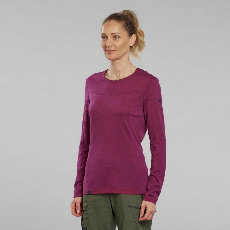 Women's Decathlon Long-sleeve Merino Wool Mt500 T-Shirt Purple | COB930742