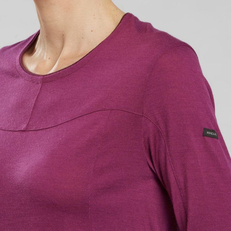 Women's Decathlon Long-sleeve Merino Wool Mt500 T-Shirt Purple | COB930742