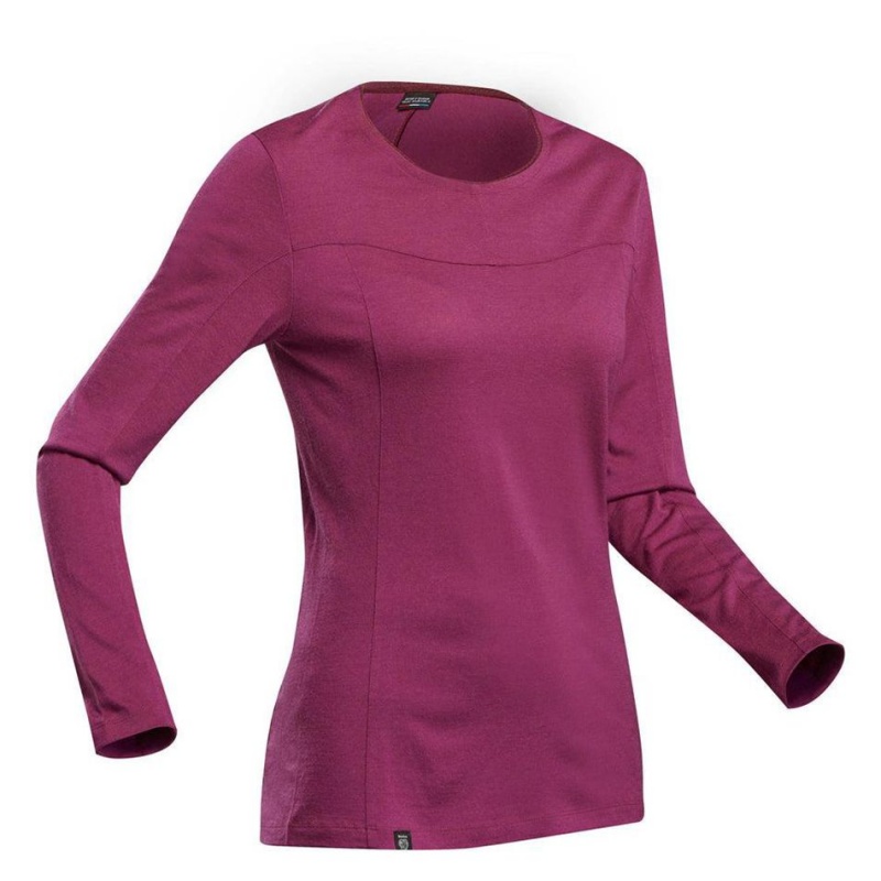 Women\'s Decathlon Long-sleeve Merino Wool Mt500 T-Shirt Purple | COB930742