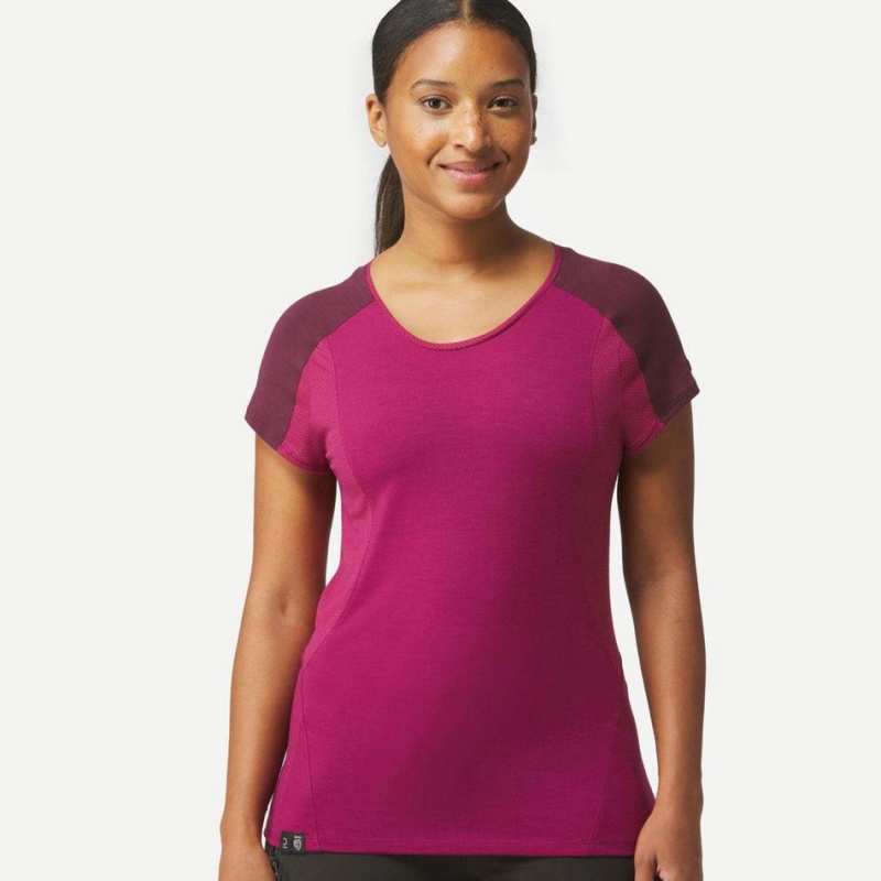 Women's Decathlon Merino Wool Short-sleeveding Mt500 T-Shirt Red | RFD106958