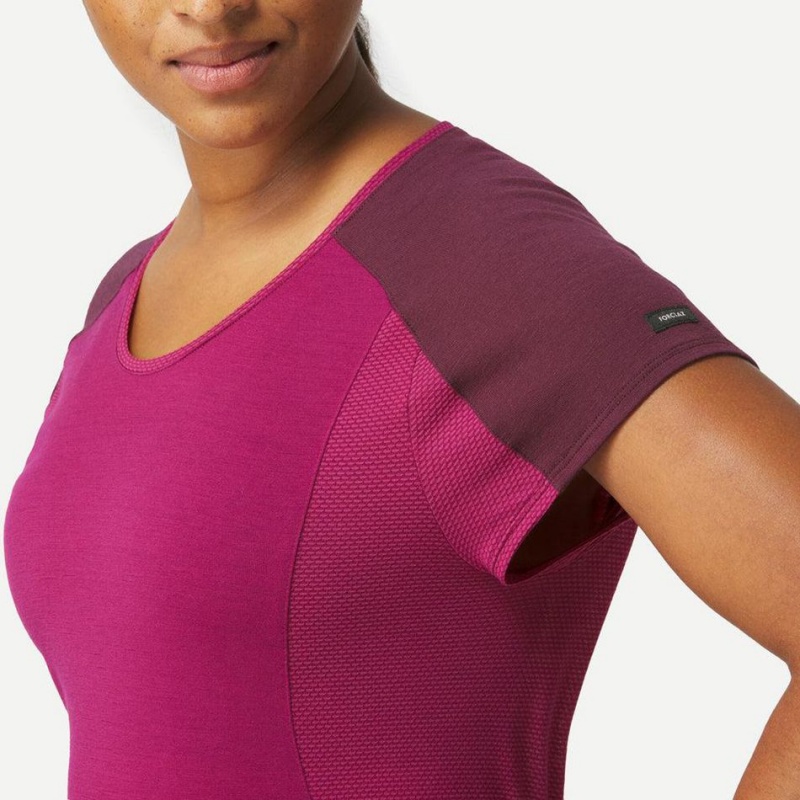 Women's Decathlon Merino Wool Short-sleeveding Mt500 T-Shirt Red | RFD106958