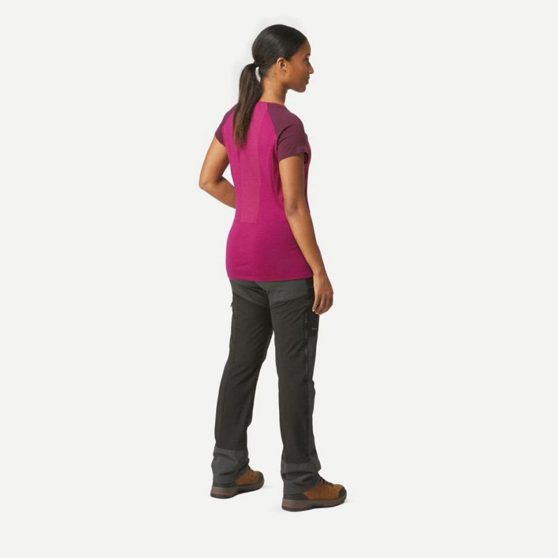 Women's Decathlon Merino Wool Short-sleeveding Mt500 T-Shirt Red | RFD106958