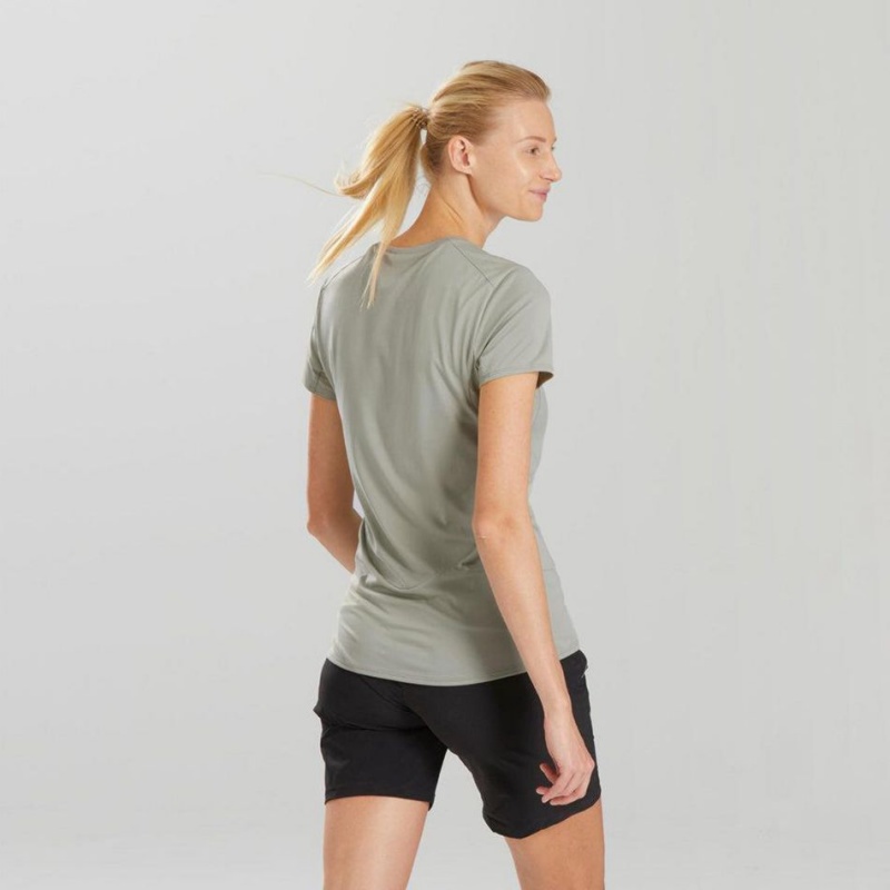 Women's Decathlon Mountain Walking Short-sleeved Mh100 T-Shirt Green | ZAS901372